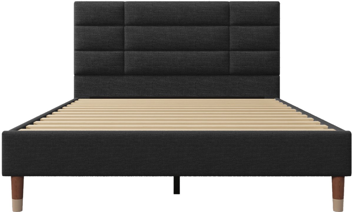 Zwart linnen houten stalen tweepersoonsbed voor slaapkamer en gastenkamer 145×54×17CM