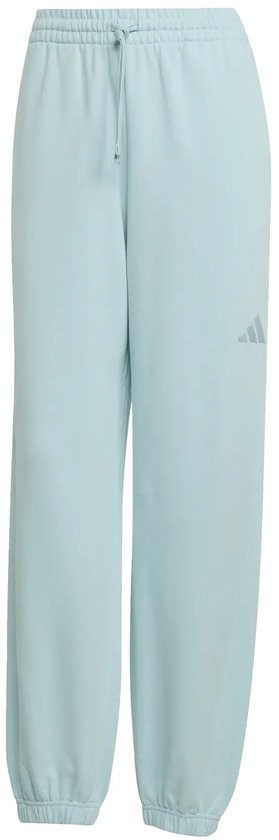 Lichtblauwe adidas joggingsbroek met trekkoord, elastische tailleband en enkels. Discreet adidas logo op de linkerheup.