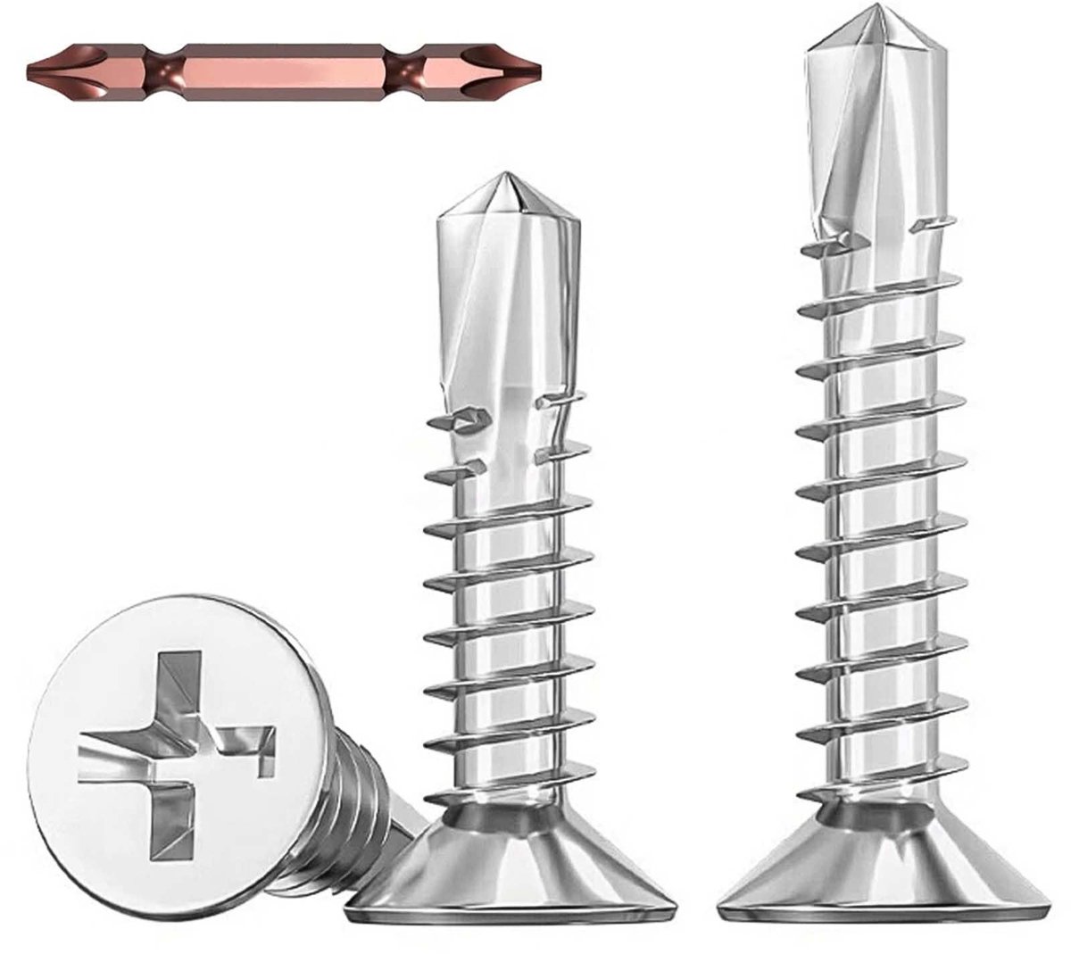 Dailygoods - Boorschroeven - Zelftappende schroeven - Duurzaam en roestvrij - 100 stuks - Voor metaal, hout en kunststof - Praktisch en betrouwbaar