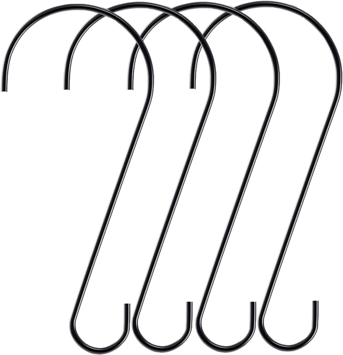 30cm Metal S Shaped Hook, 4 Pcs Tree Branch Long Hooks, Large Iron Hangers for Bird Feeders, Plants, Baskets, Lanterns, Ornaments (4, Black)