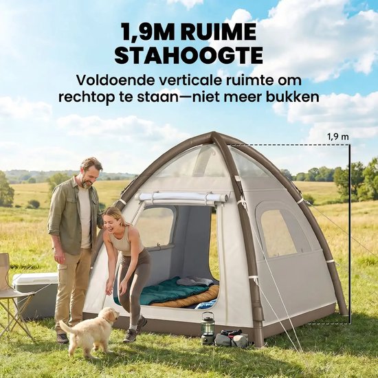Opblaasbare tent - pblaasbare glamping tent - Waterdicht - Tot 3 personen - Crème wit - Camping - Tuin - Glamping - 220L x 220B x 200H cm — afbeelding 4