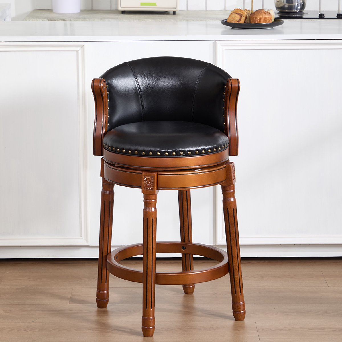 REDOM Barkruk - 360° Draaibaar - Met Rugleuning - Modern - Hout - Zwart