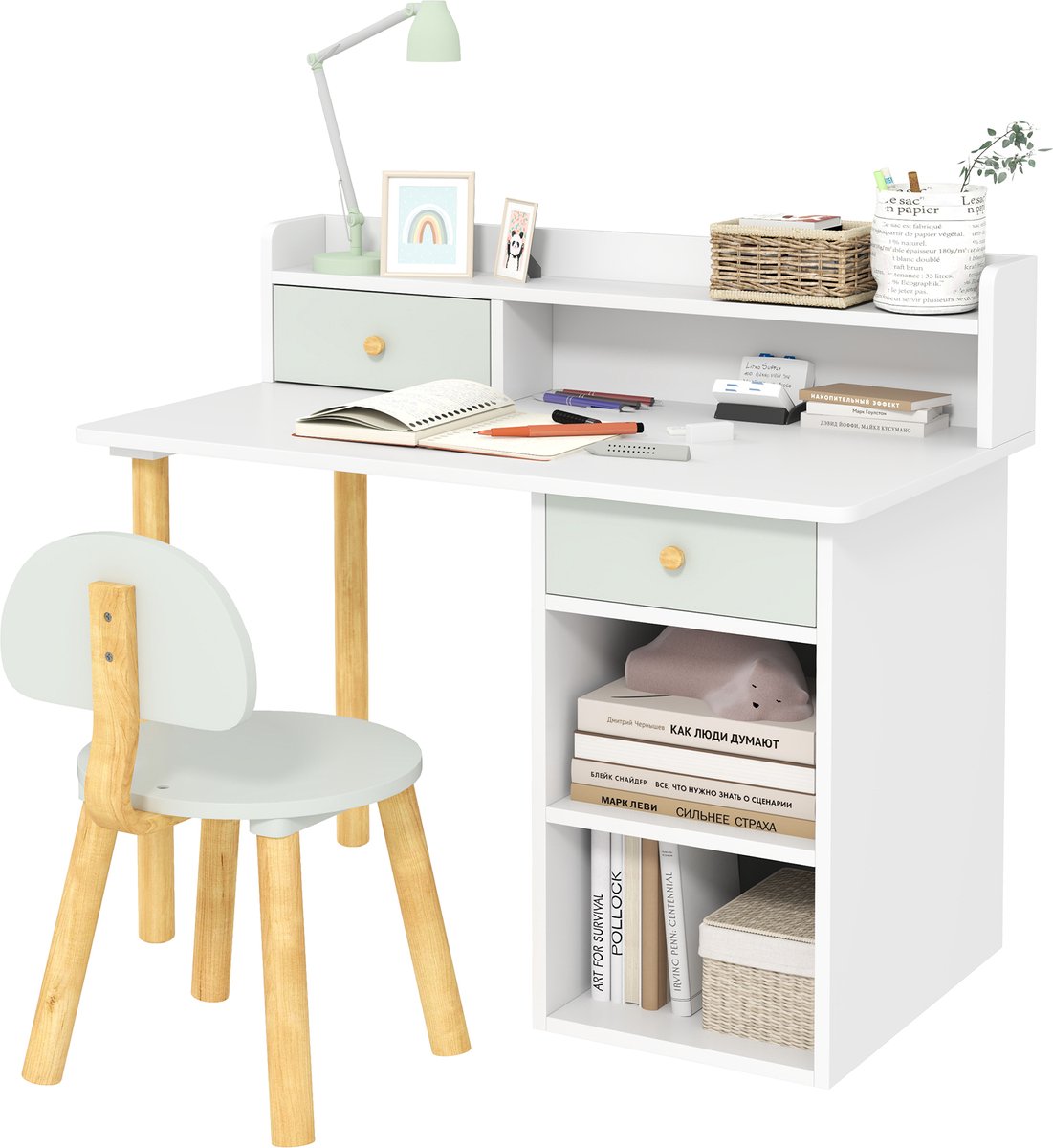 AIYAPLAY - Kinderbureau met stoel - MDF - 85 x 48 x 73 cm - Groen