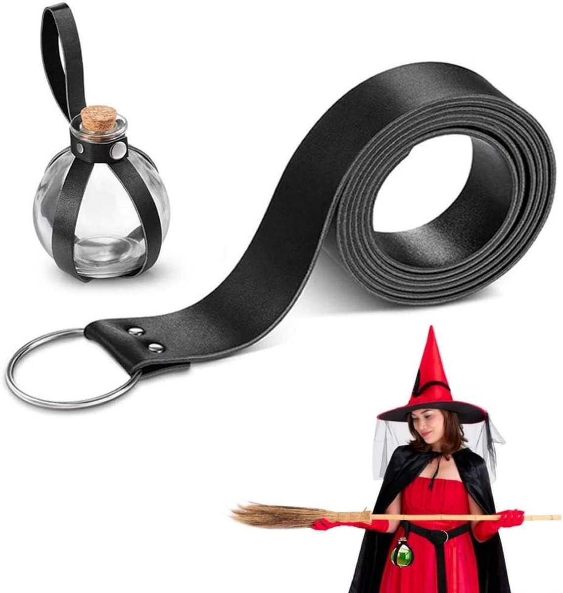 Medieval Necromant Kostuum met 250ml Potion Fles en Riem voor Cosplay van Tovenaars en Heksen