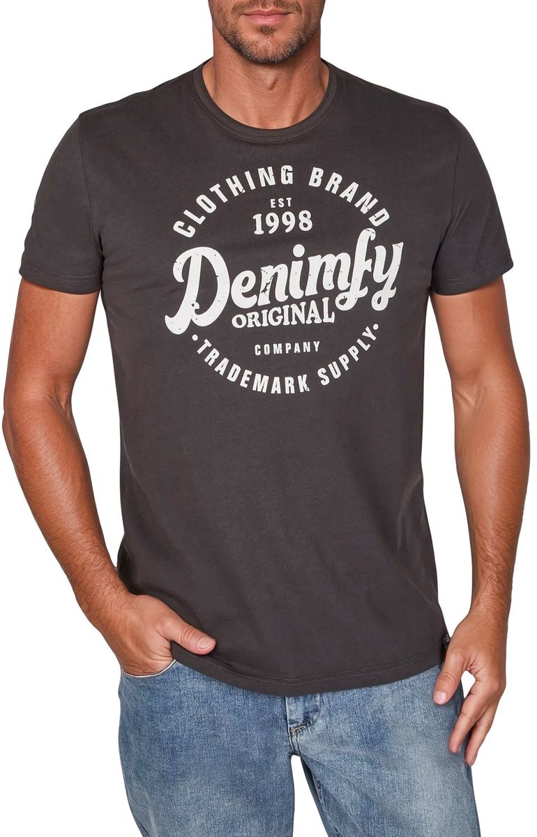 DENIMFY Heren T-Shirt DFNuri regular fit Antraciet S Ronde Hals Volwassenen