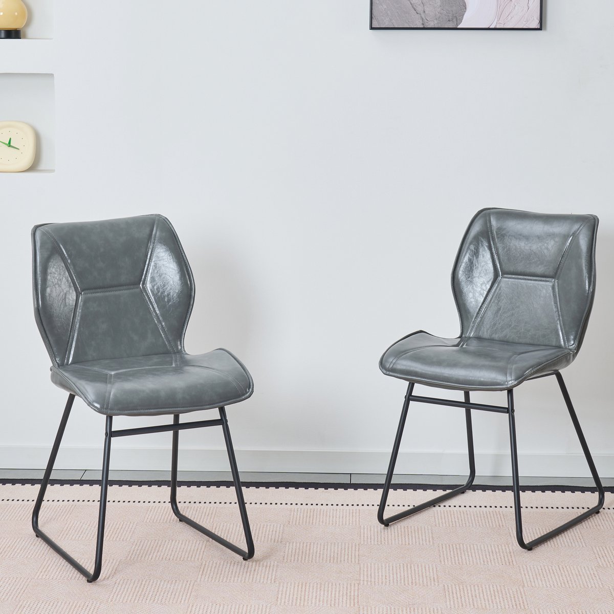 MODFU Eetkamerstoelen Set Van 2 - Gestoffeerd En Ergonomisch - Industrieel - Voor Eetkamer Of Kantoor - Kunstleer En Metaal - Grijs