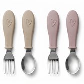 Couverts pour enfants Broemba en acier inoxydable - Set de 4 - 2 cuillères et fourchettes Bébé - Couverts pour bébé 100 % sans BPA - Cuillères et fourchettes - Couverts pour tout-petits beiges/roses
