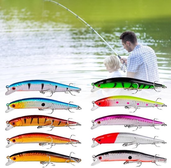 Store_8 - Vis aas - Hard minnow kunstaas - 10 stuks - Kleurrijk - Topwater swimbait - Geschikt voor zoetwater en zout water van Store 8 — afbeelding 2