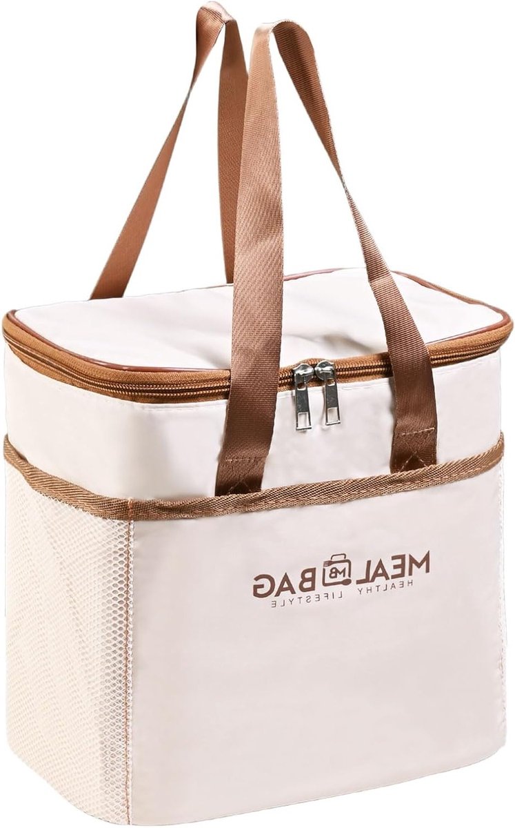 Herbruikbare Koeltas 8.5 L - Waterdichte Lunchtas voor Reizen, Kantoor en Studenten - Ideaal voor Camping en Picknick, 24 x 23 x 16 cm, Beige