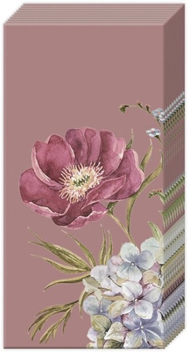 IHR - Zakdoeken - Belles Fleurs Old Rose - 1 pakje=10 zakdoeken - Bloemen - Oud rose - Tafeldecoratie - Huwelijk - Verjaardag - Feestje - Geschenkenlaantje