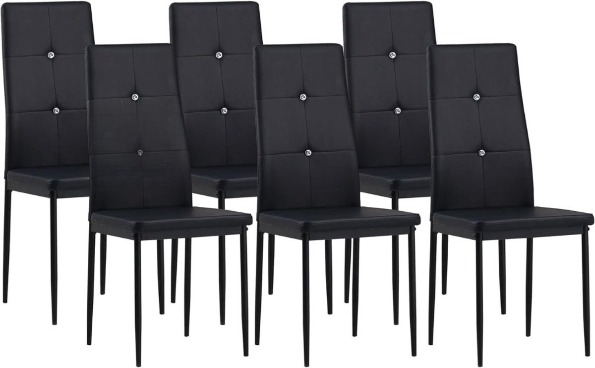 QIN® Stoelen 6 Stuks - Stoelen - Zwart - 15cm x 30cm x 121cm