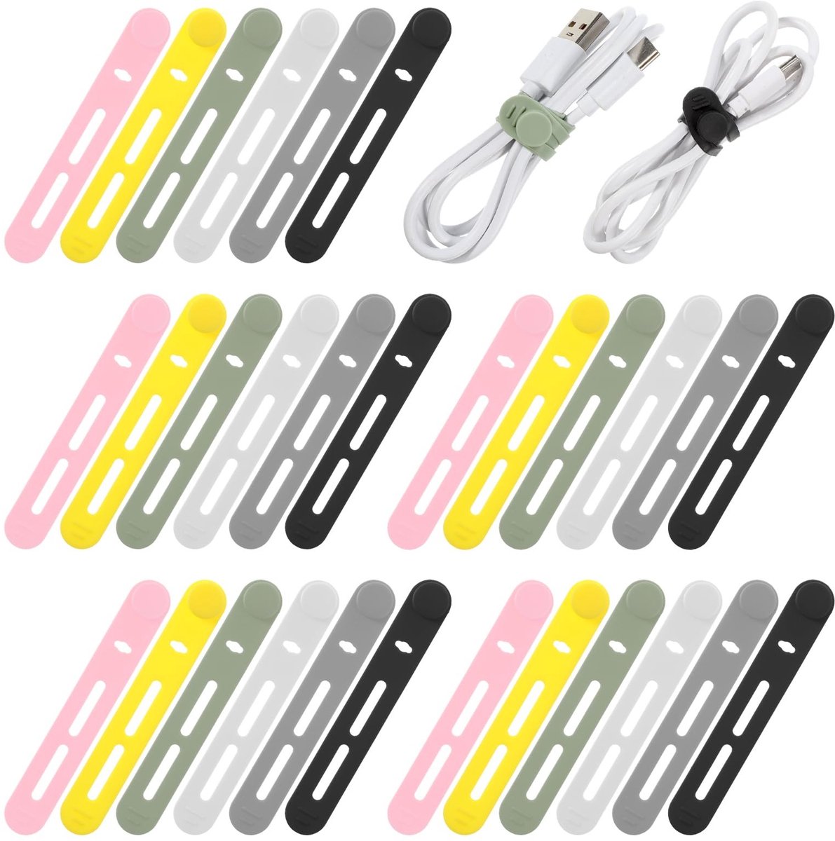 Dailygoods - 30 Stuks Herbruikbare Siliconen Kabelbinders voor Snoerorganisatie