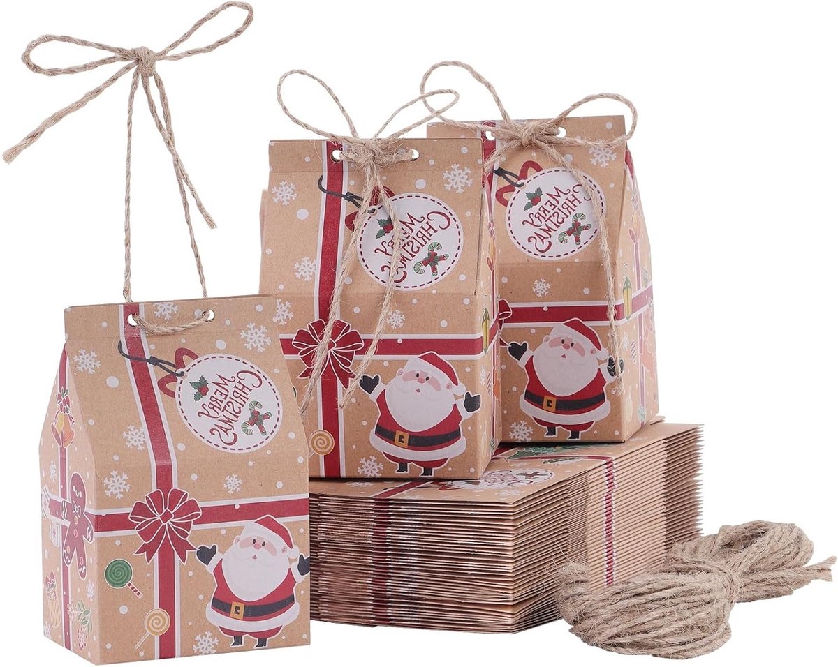30 Stuks Kerstfeest Gift Boxes van Kraft Papier, Snoepdozen en Party Favors voor Kinderen, Perfecte Decoratie voor Kerst en Adventskalender DIY