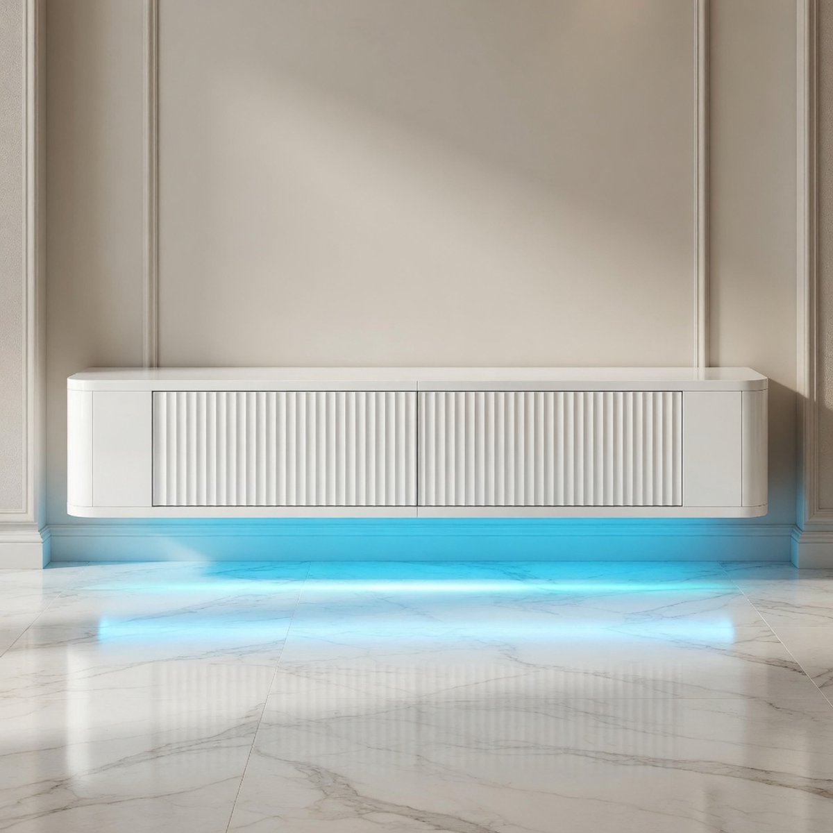 Luxe Zwevend TV-Meubel 140 cm – Wandgemonteerde TV Kast met RGB LED Verlichting, Hoogglans Wit, Grote Opbergruimte & Kabelmanagement – Modern TV Wandmeubel voor Woonkamer & SlaapkamerMobili Bella