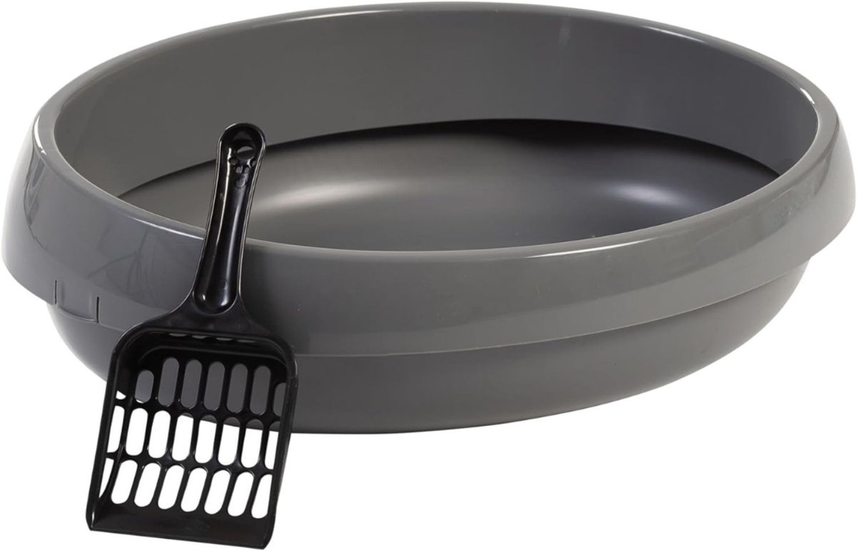VIN® Open Kattenbak - Kattenbak met Rand - Kattentoilet Met Schepje - Kitten toilet - Katten toilet - Kittentoilet – Dierentoilet - 44 x 38.5 x 14 cm - Grijs