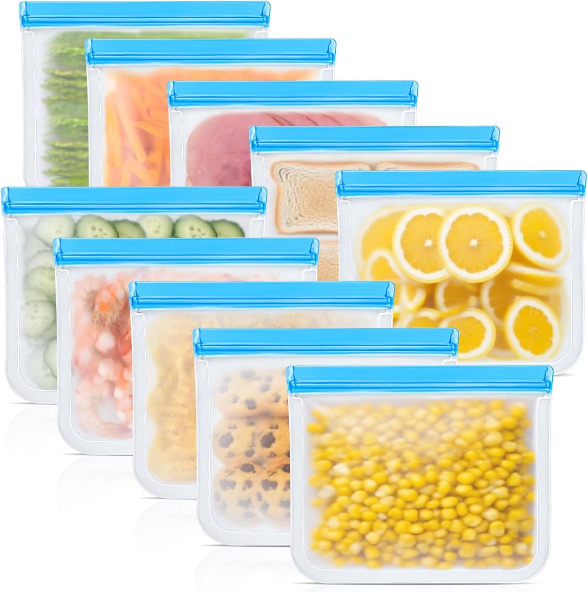 Opbergzakken - Siliconen Zakken - Lekvrij Ontwerp - Vaatwasserbestendig - 500 Ml Capaciteit - 10 Stuks Set - Voor Lunch En Diepvries