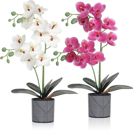 Prachtige kunstorchideeën in paarse en witte kleuren, 2 stuks, perfect voor tafelversiering, huisdecoratie en bruiloften