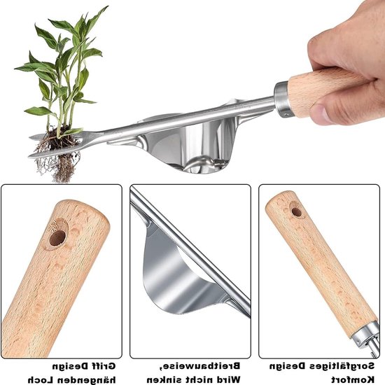 RVS Handprobe voor Tuinieren met Houten Handvat, Ideaal voor Wortelverwijdering, Onkruidbestrijding en Grondverwerking van Merkloos	 — afbeelding 3