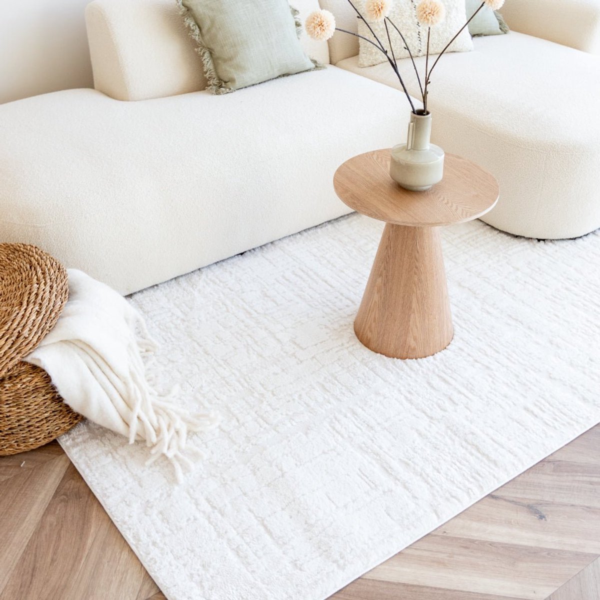 Scandinavisch vloerkleed Prent creme/wit - 140 x 200 cm - (S)