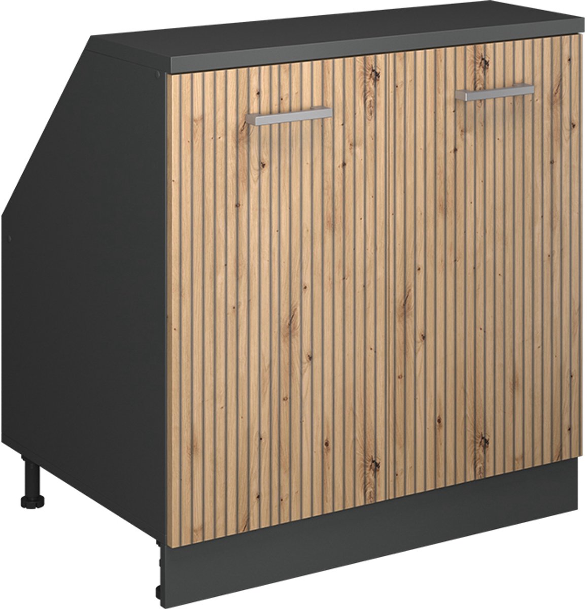 Vicco R-Line Keukenkast voor schuine wand – 80 cm met 2 deuren, kastromp 60 cm diepte Artisanaal eiken Artisanaal eiken/Antraciet