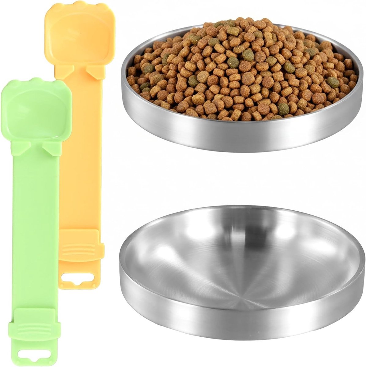 Set van 2 Rvs Voerbakken voor Katten en Kleine Honden - Vlak en Valbestendig, 15 cm Breed, Makkelijk Schoon te Maken