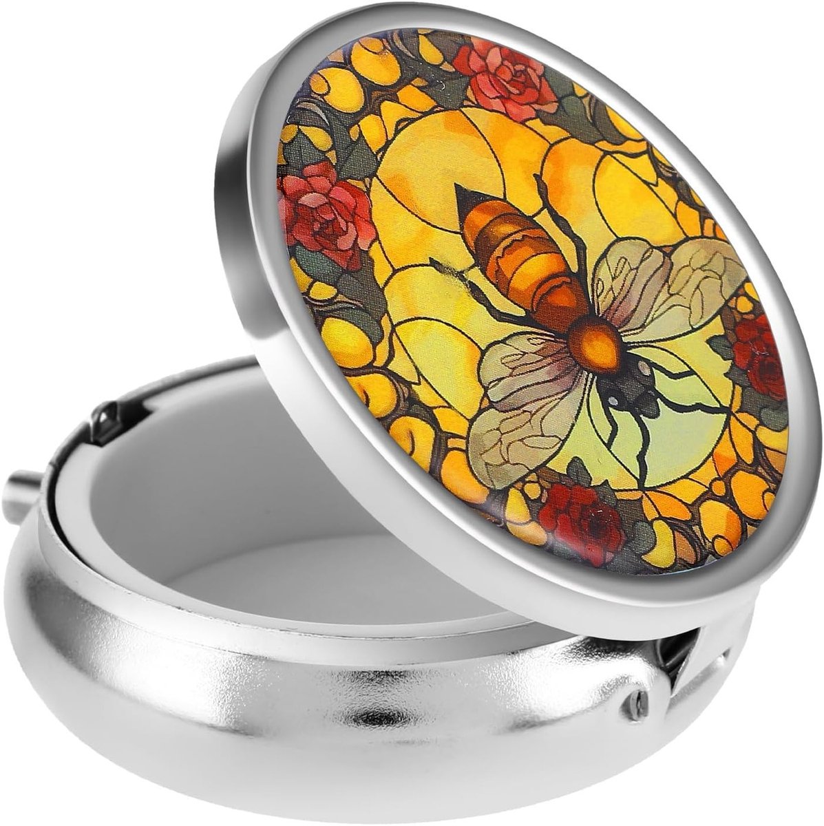 Elegante Kleine Pillendoos met Spiegel - Draagbare Pillendoos voor Reizen, Decoratieve Metalen Houder voor Vitamines en Visolie
