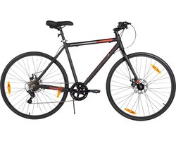 Racefiets – Voor heren en dames – 7 versnellingen / dubbele schijfrem / lichtgewicht frame – Aluminium / Zwart / Maat M (71 cm)