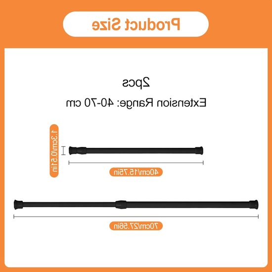 Set van 2 Spannerstangen, 40-70 cm, Zwart, Voor Gordijnen, Douchegordijnen, Kledingrail, Geen Boren, Telescopische Stang voor Kasten en Badkamers — afbeelding 5