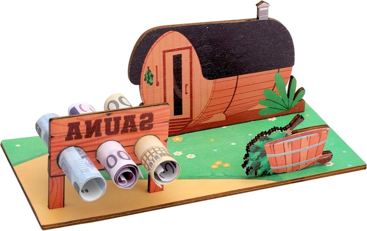 Creatieve 3D Geld Geschenken, Houten Decoratie voor Wellness, Sauna en Spa - Perfect voor Verjaardag, Bruiloft en Vaderdag