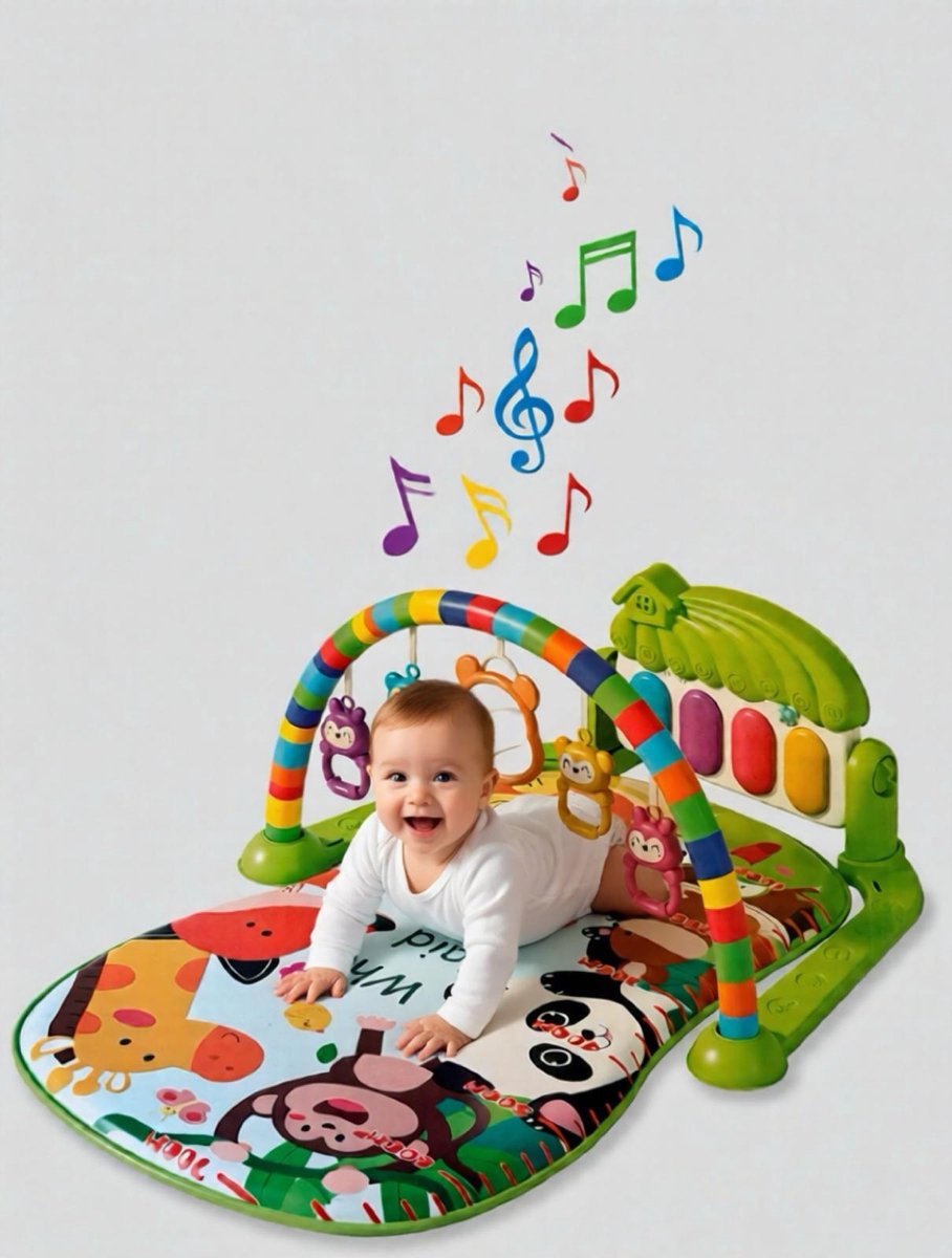 Babygym forest speelmat groen met speelboog en piano - activiteitencenter met groeimeter en speelkleed