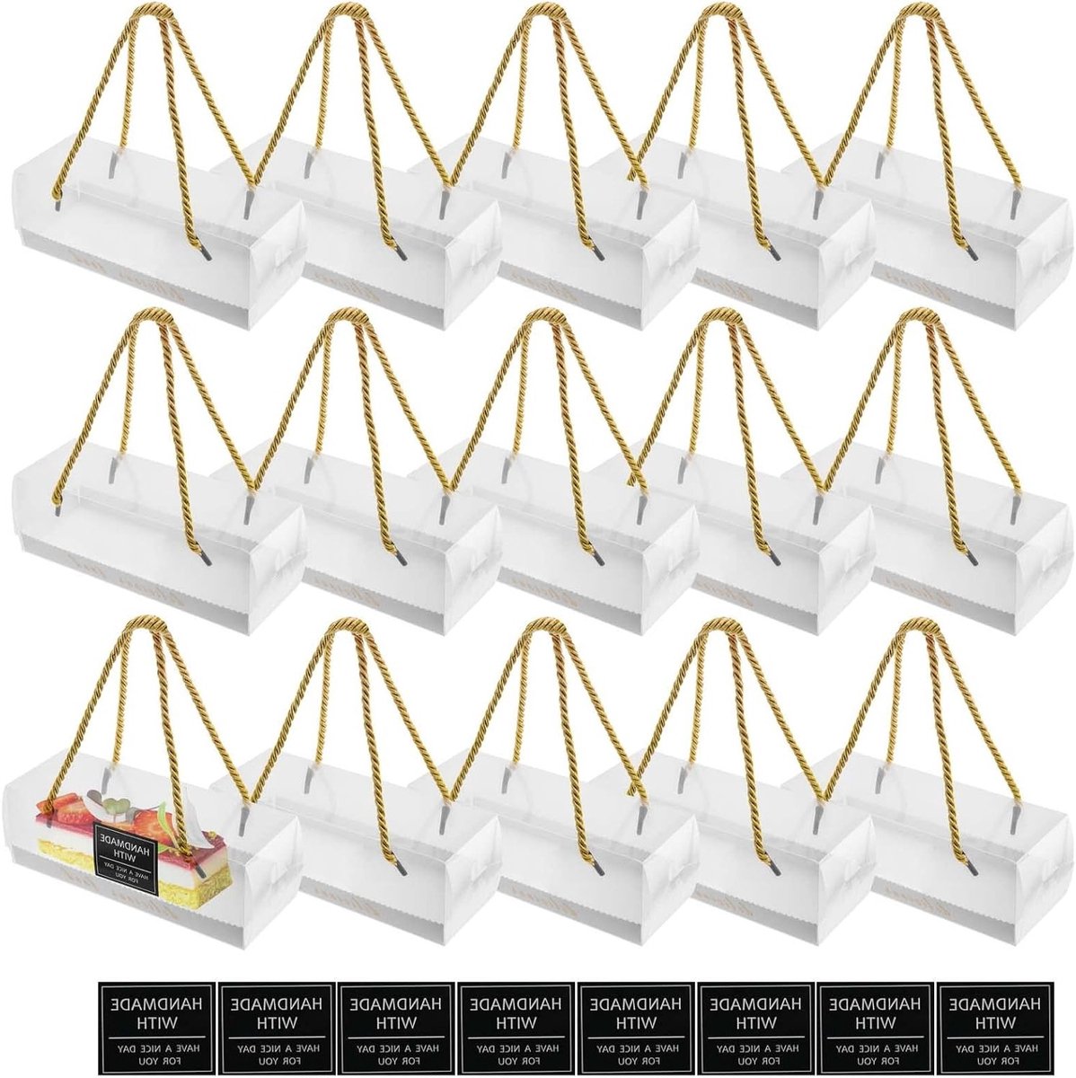 20 Stuks Swiss Roll Dozen met Handvat en Stickers, Perfect voor Taart Bakkerij, Feest en Kerst, Transparant en Praktisch