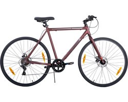 Racefiets – Voor heren en dames – 7 versnellingen / dubbele schijfrem / lichtgewicht frame – Aluminium / Rood / Maat M (71 cm)