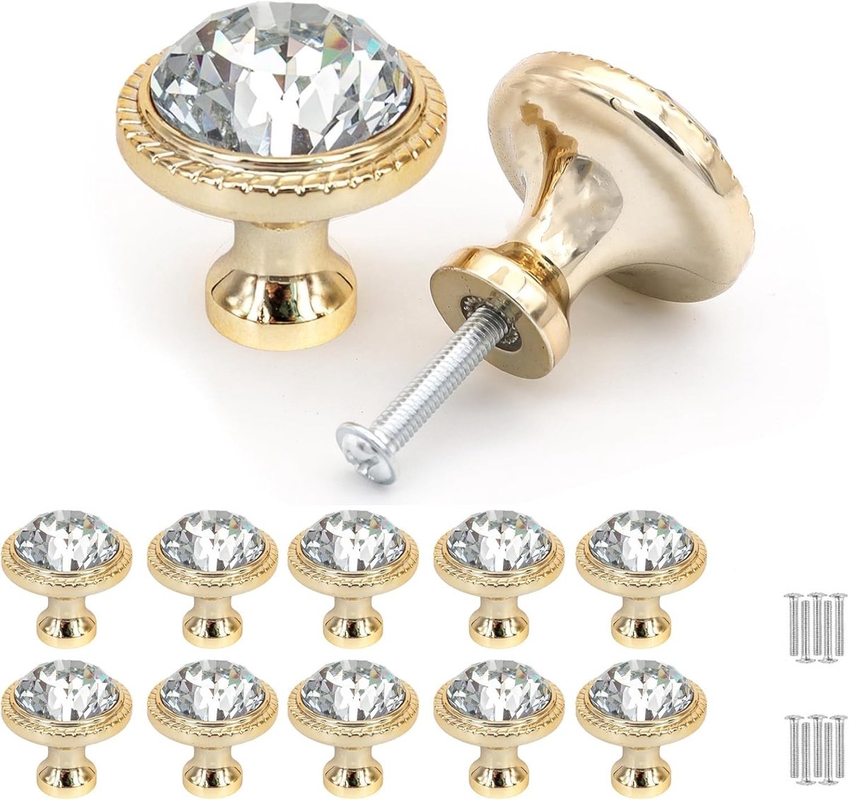 Meubelknoppen - Kristalglas Kastenknoppen - 10 Stuks 32mm - Vintage Goud Design - Voor Keukenkast en Kledingkast - Elegante Woondecoratie