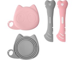 Multifunctionele Kattenvoeding Lepels met Pootvorm, BPA-vrij Siliconen Deksel en Blikopener voor Huisdieren, Ideaal voor Nat Voer en Eten