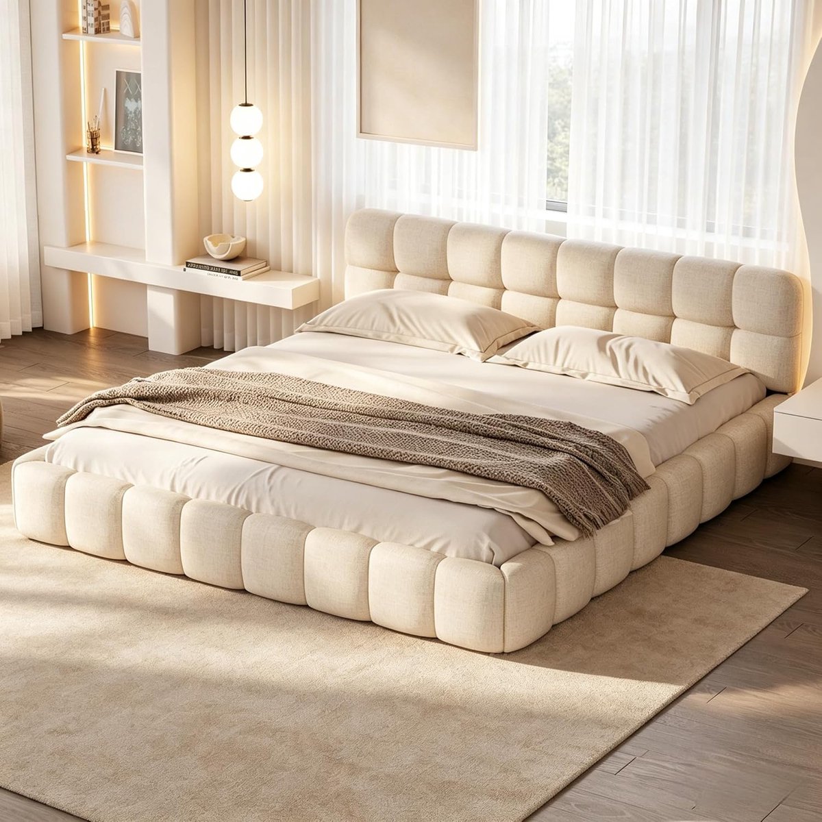 Gestoffeerd Tweepersoonsbed 140x200 cm met Lattenbodem en Gewatteerd Hoofdbord – Modern Li