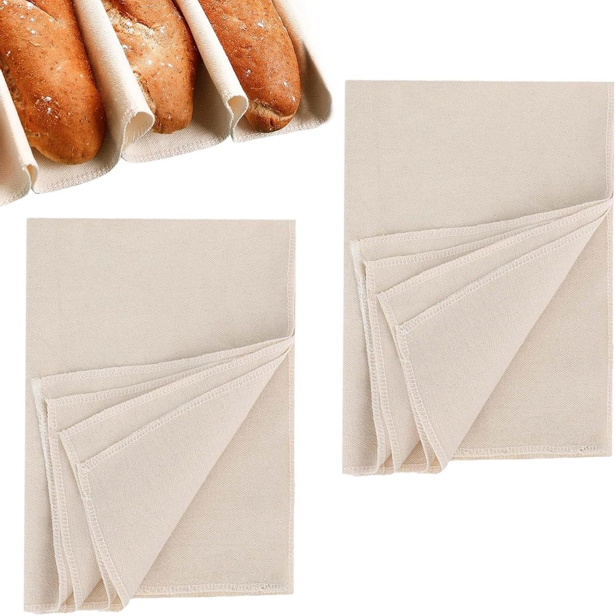 Linnen Doek voor Brood Bakken - 2 Stuks van 75 x 45 cm, Natuurlijke Linnen Bakaccessoires voor Deeg en Broodbereiding, Perfecte Cadeaus voor Thuisbakkers en Bakliefhebbers