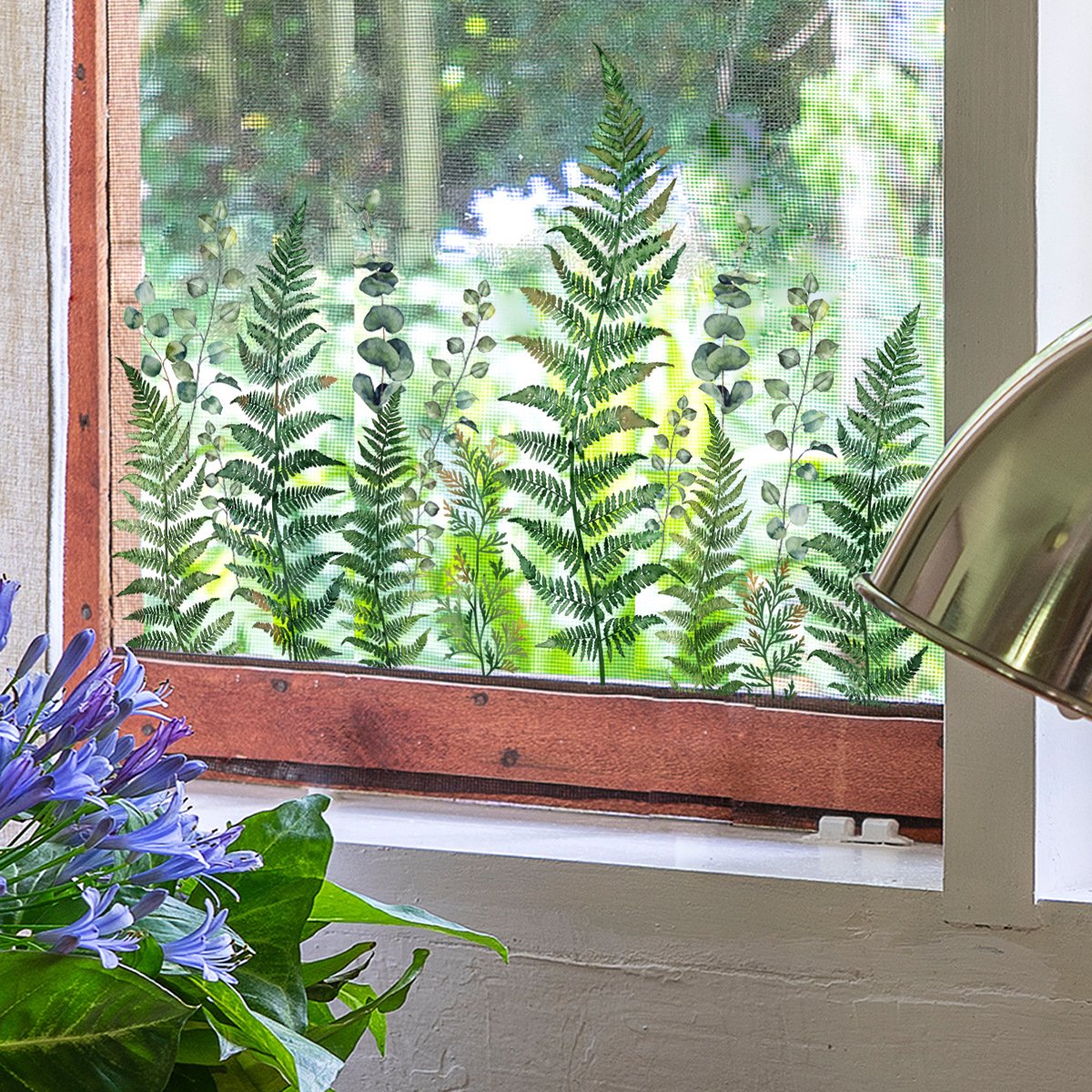 Cyslmuk 2 vellen 30 x 40cm Groene planten raamstickers met varenbladeren, herbruikbare raamstickers voor lente en zomer, botanische raamstickers, dubbelzijdige anti-botsingsstickers voor ramen, glazen deuren, decoratie met groene varenbladeren| Cyslmuk®