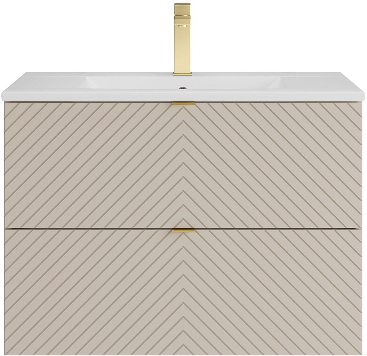 Vente-unique Zwevend badkamermeubel met inbouwwastafel en kraan - Beige - 80 cm - DORIONI