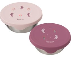 Fresk Snackbox voor Kinderen - 2 stuks - RVS Snackdoos - Vaatwasserbestendige Bewaarbakjes - Fruitbakje School - Vershoudbakjes - Fruitbox - Roze - Seahorse