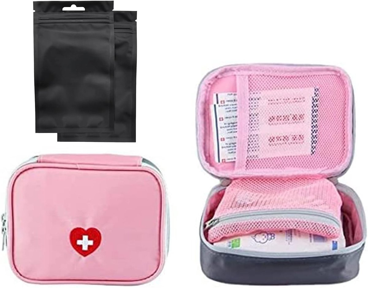 Draagbare noodtas van nylon met meerdere compartimenten voor medicijnen en opladers, 13 x 10 x 4 cm