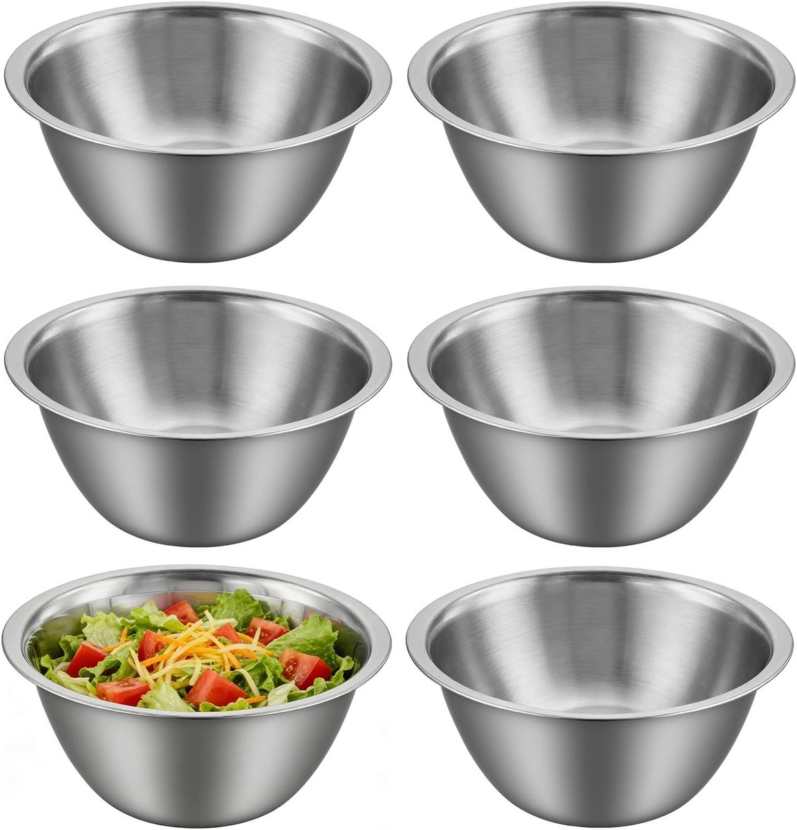 Set van 6 Roestvrijstalen Mengkommen 17.5 x 7 cm voor Koken en Bakken in de Keuken