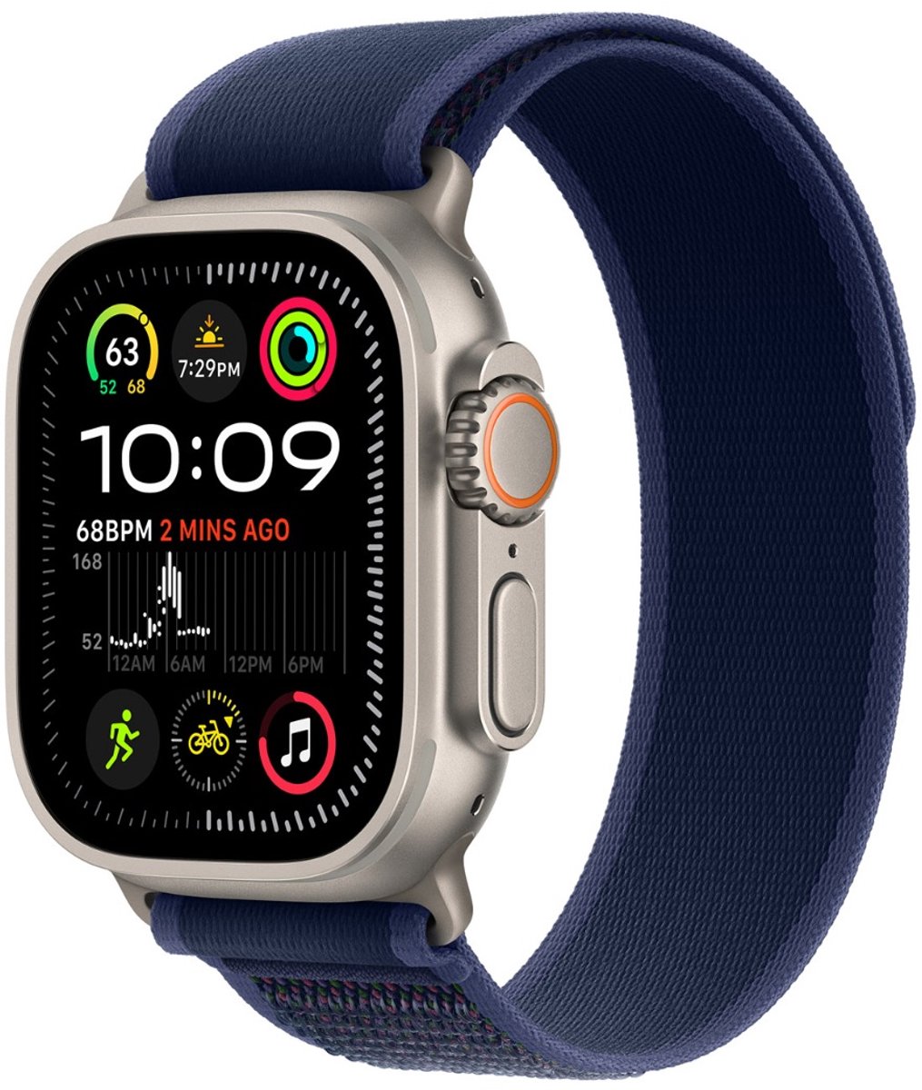 Apple Watch 49mm Trail Loop - M/L - Natural Titanium Finish - Blue