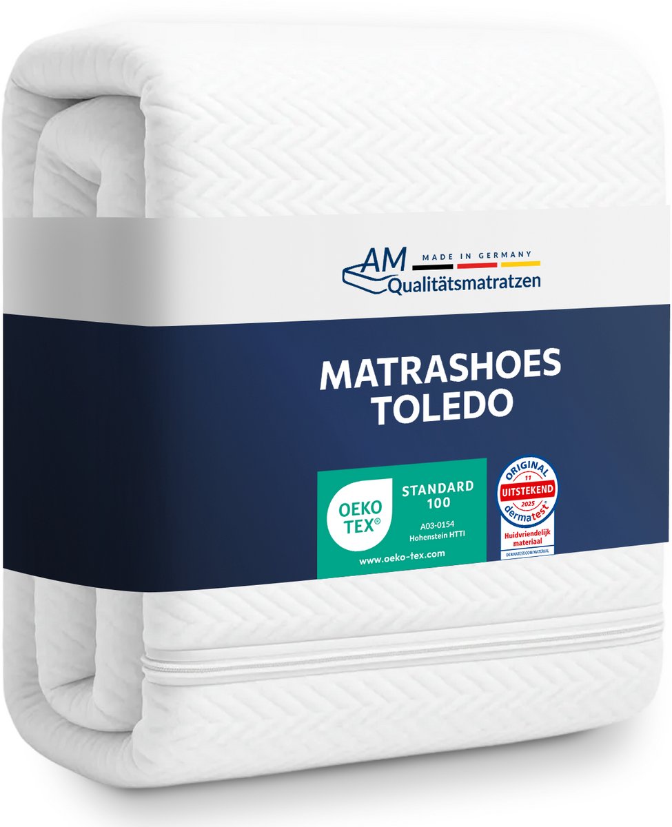 AM Qualitätsmatratzen Hoogwaardige Matrashoes 140x200cm met ritssluiting - 18 cm Kernhoogte - Dubbelgewatteerde stof met vochtabsorberende vezels - Allergeen vrij - Tot 60 graden wasbaar - 140x200