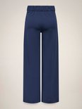 Donkerblauwe wijde broek met elastische tailleband.