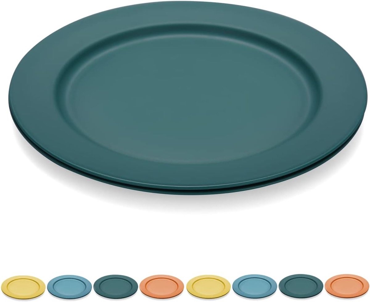 Grote 25.5 cm Plastic Borden, Schokbestendig en Herbruikbaar, Lichtgewicht Dinerborden, Magnetron- en Vaatwasserbestendig, Set van 8 (Donkergroen)