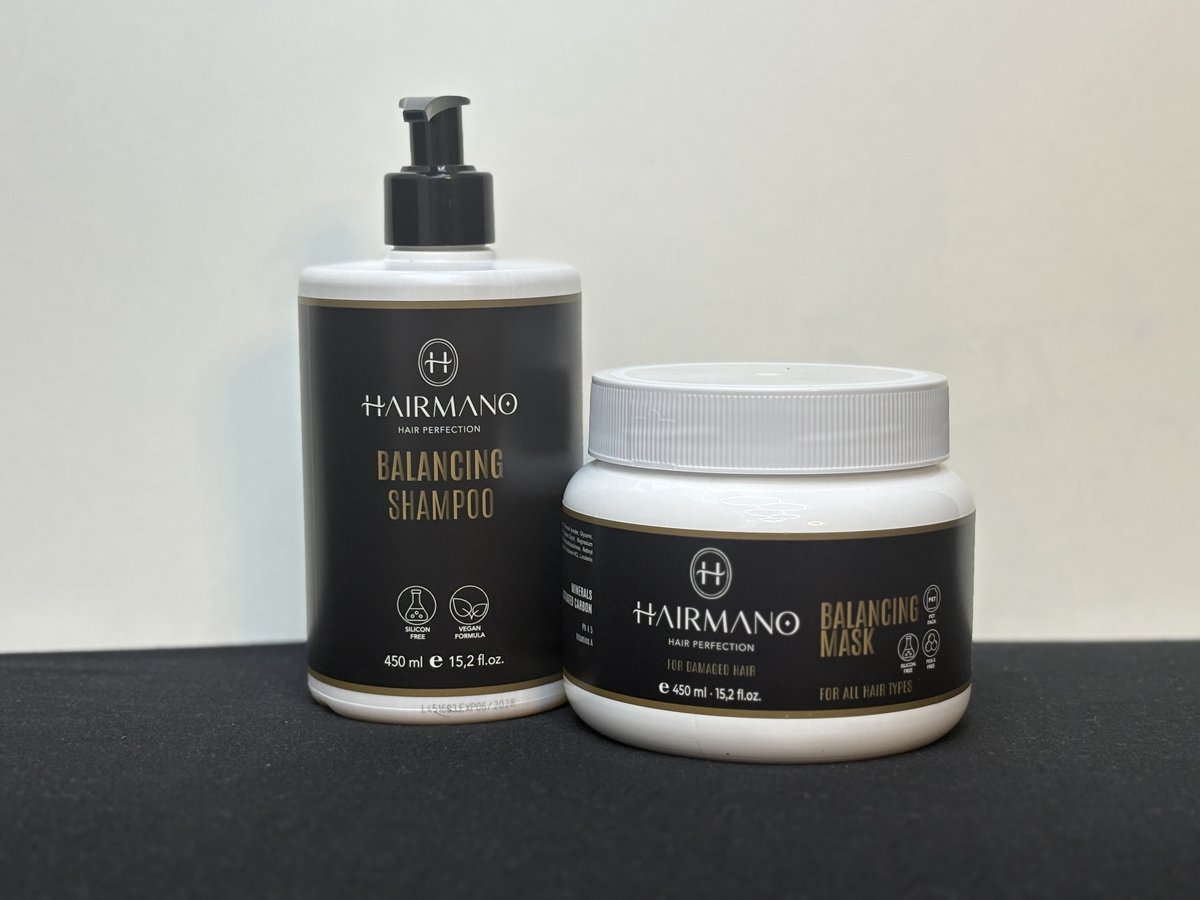 Hairmano Balancing Set – Shampoo 450 ml + Hair Mask 450 ml – Voor Vette Hoofdhuid – Reinigend & Balancerend – Siliconenvrij