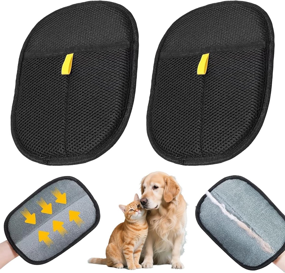 SnelShoppen - Pack van 2 - Polyester Mesh Huisdier Haar Handschoen - Kat Haar Handschoen - Hond Haar Verwijderaar - Dubbelzijdig - Ideaal voor Kammen