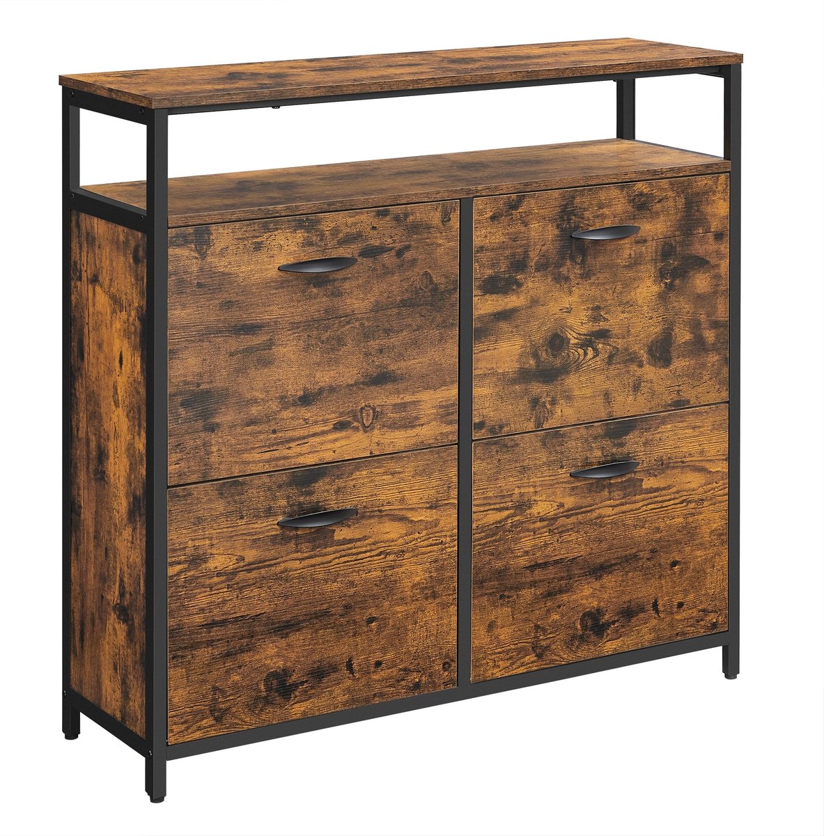 Velmio Schoenenkast - Schoenenrek met 4 kleppen - Voor 12-20 Paar Schoenen - Schoenenrek hout - 98x30x95cm - Bruin/Zwart