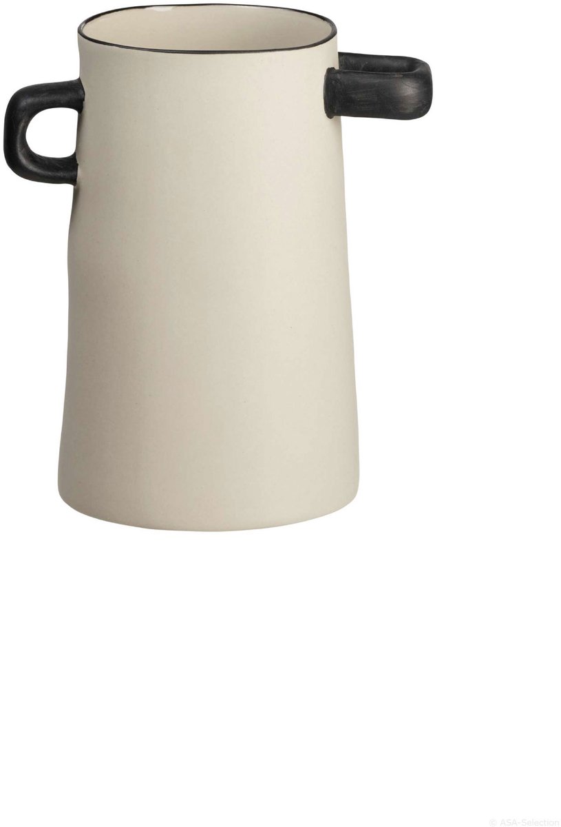 ASA Selection rayu vaas naturel, bloemenvaas, decoratieve vaas, steengoed, beige / zwart, H 17 cm, 84012130
