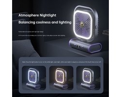 Ulisem - Wandventilator - USB oplaadbaar - 5 windstanden - Stille gelijkstroommotor - 2400mAh batterij - Automatisch links/rechts draaien - Handmatig kantelbaar - Met dubbele nachtlamp - Voor slaapkamer en student - Grijs